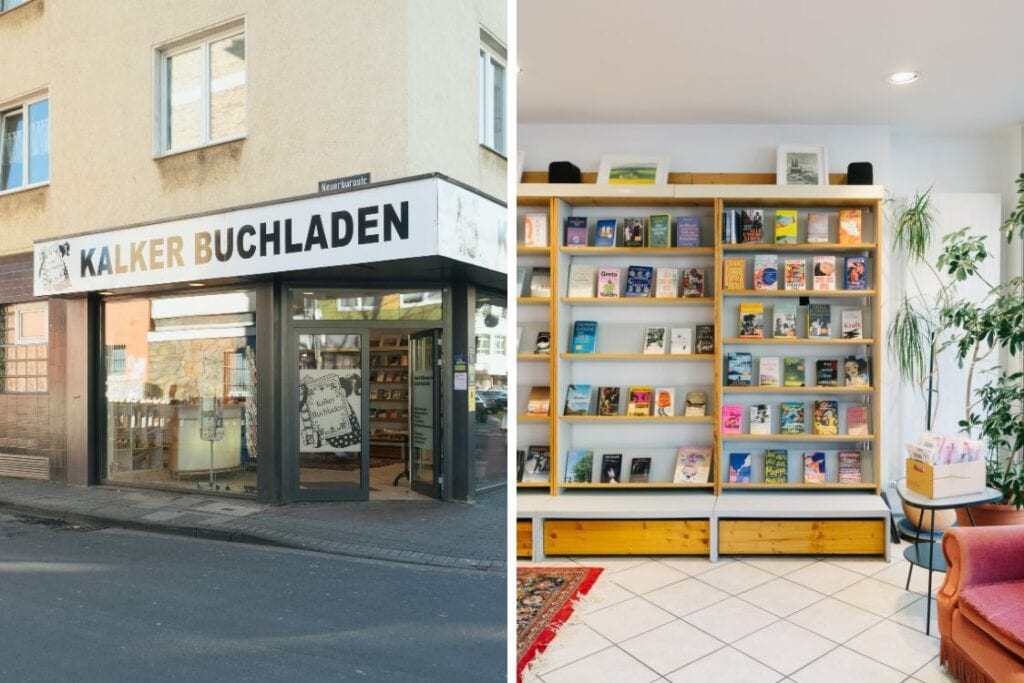 Der Kalker Buchladen in Köln von außen und von innen.